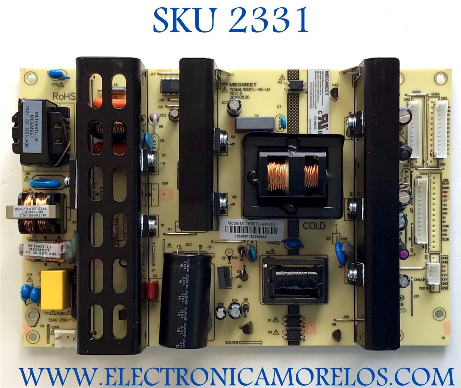 FUENTE PARA TV EXTERIOR SUMBRITETV 4K ULTRA HDR/ NUMERO DE PARTE MLT668TL-VM-UA / MLT668TL / KB-5150 / PANEL P550QVF06.0 / MODELO SB-S2-55-4K-BL